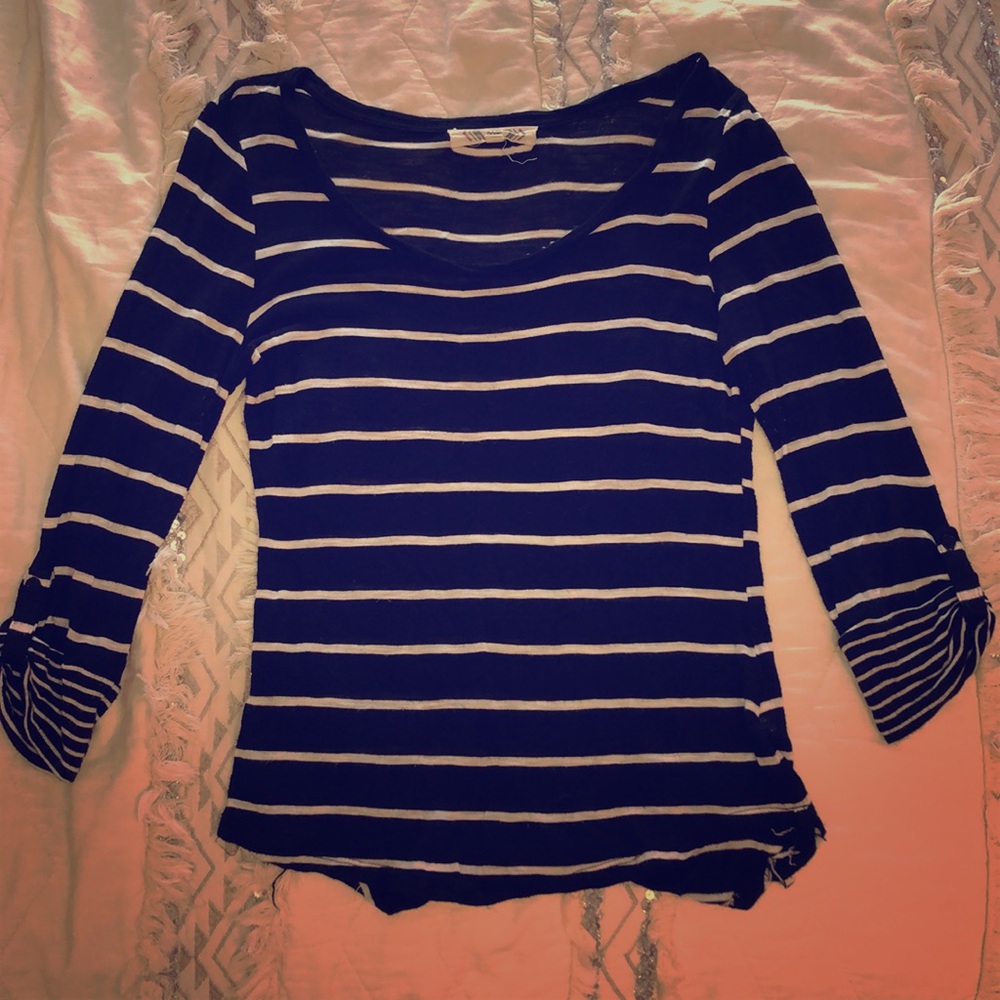 Quarter Sleeve Black & White Striped Blouse